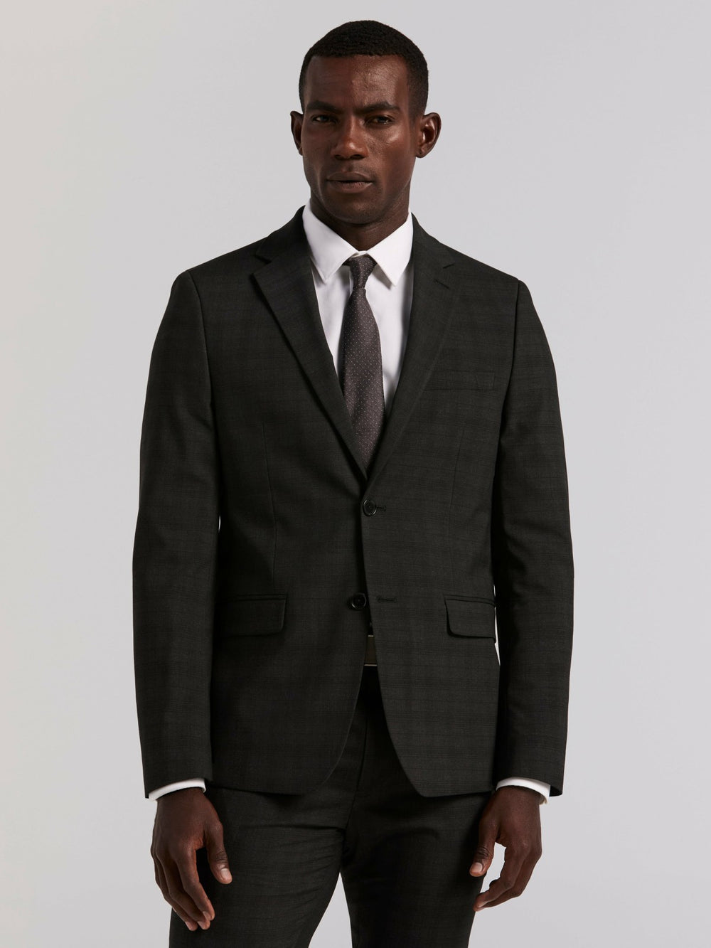Skinny Fit Charcoal Plaid Suit Jacket