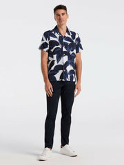 Tropical Plant Print Camp Collar Shirt
