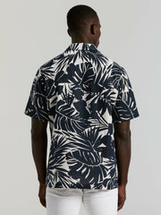 Tropical Leaf Print Camp Collar Shirt