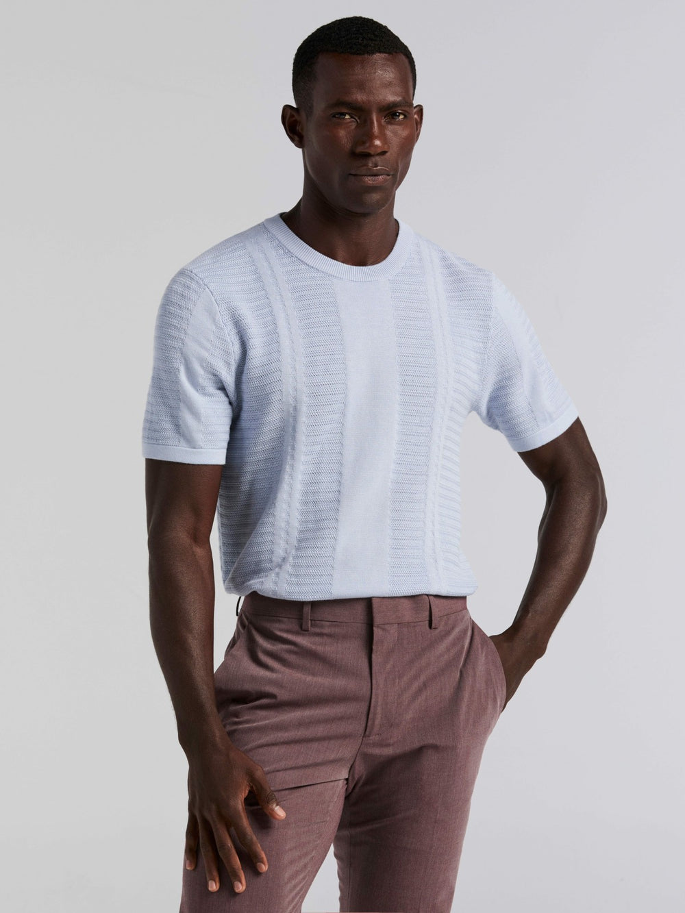Textured Stripe Crew Neck Sweater Tee