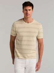 Cotton Mesh Striped Crew Neck Sweater Tee