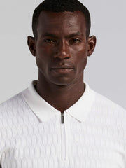 Geometric Pattern Zip Polo Sweater
