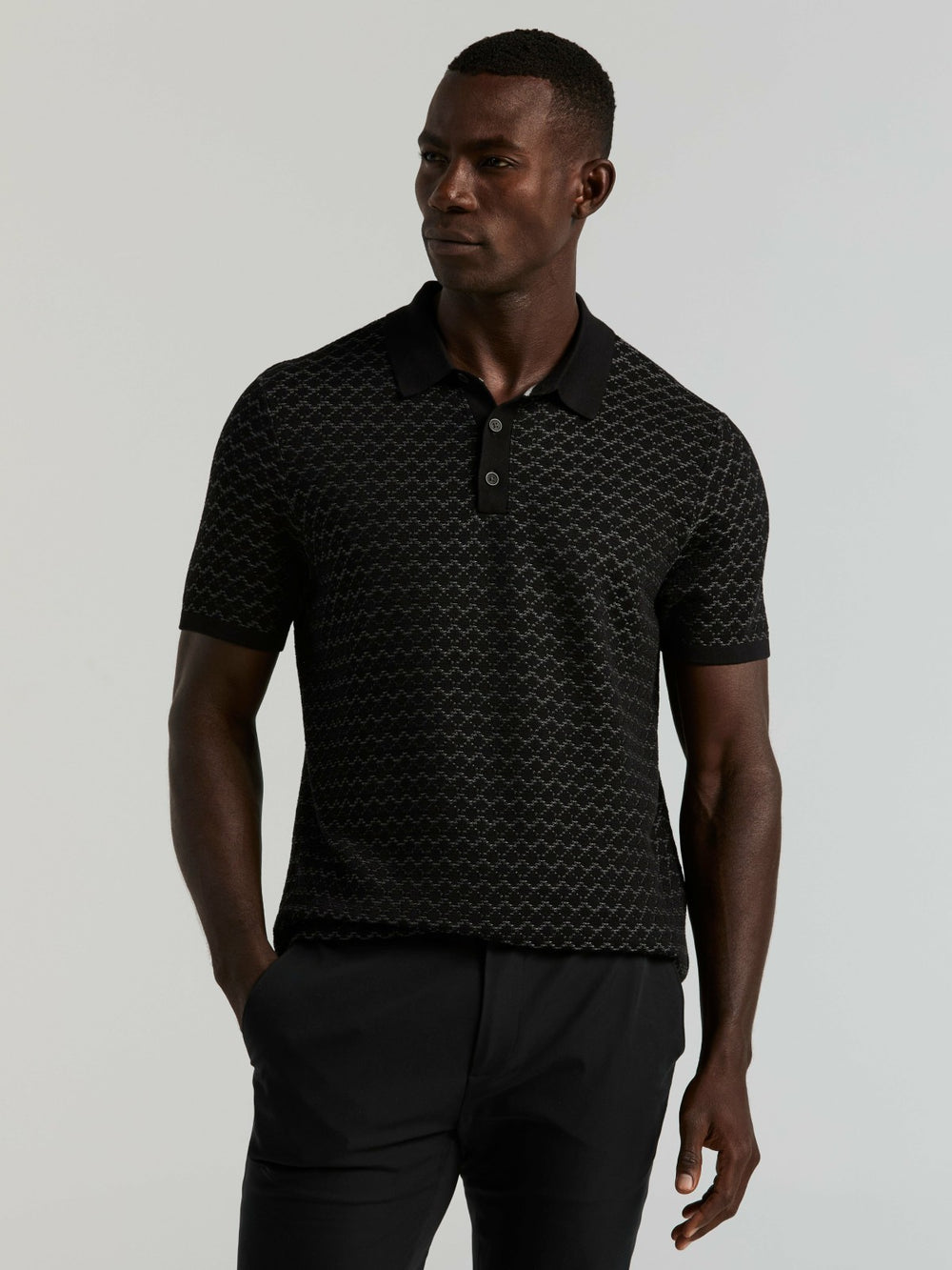 Cotton Jacquard 3 Button Sweater Polo
