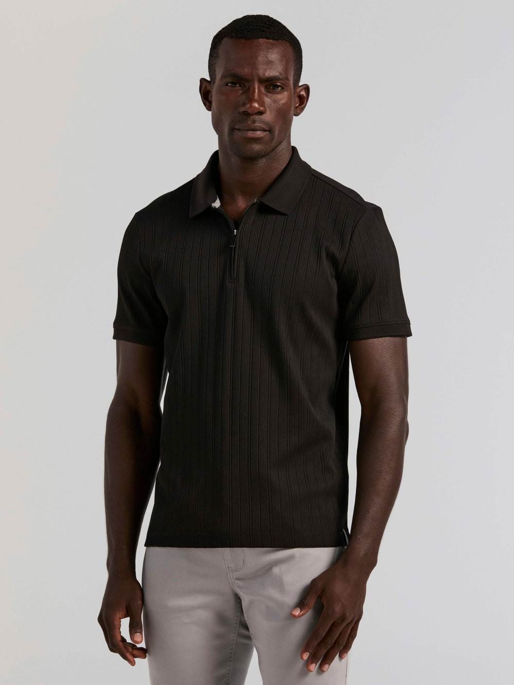 Variegated Vertical Ribbed Zip Polo