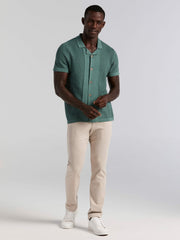 Cotton Jacquard Open Stitch Button Front Sweater