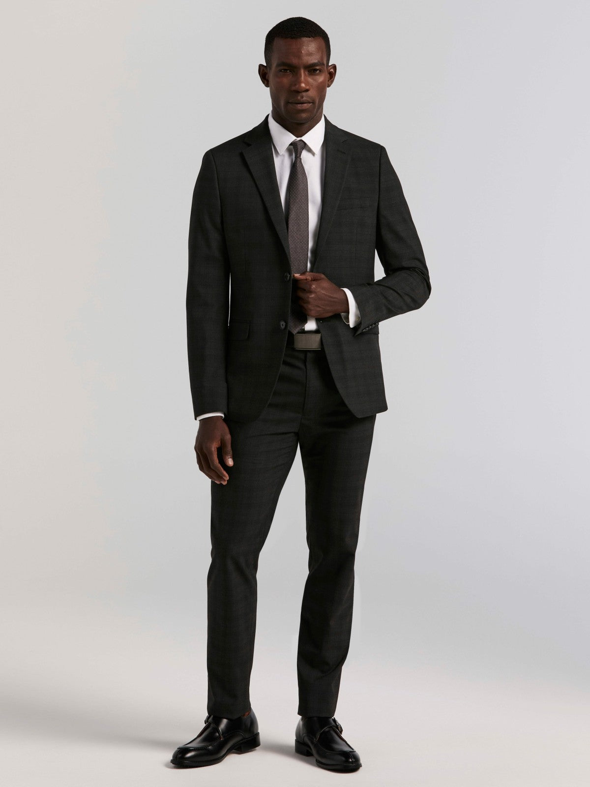 Skinny Fit Charcoal Plaid Suit Pant