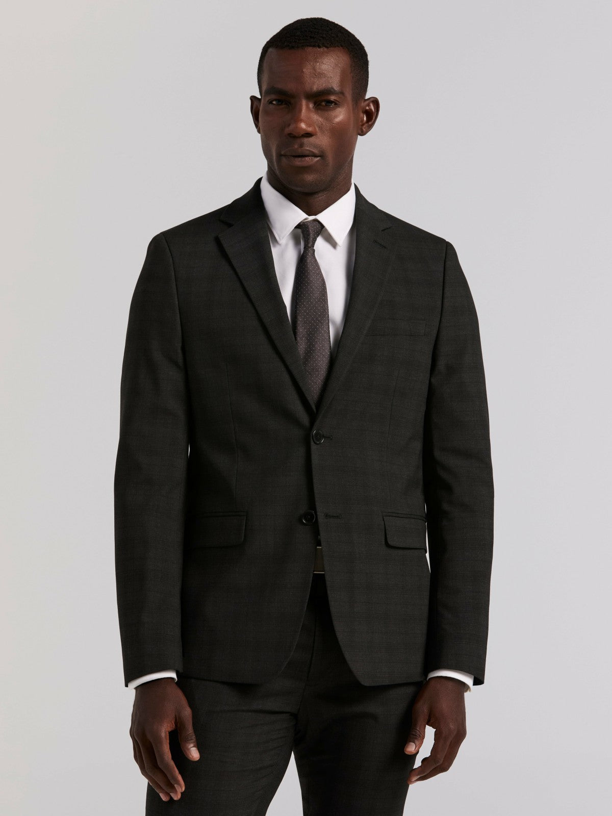 Skinny Fit Charcoal Plaid Suit Jacket