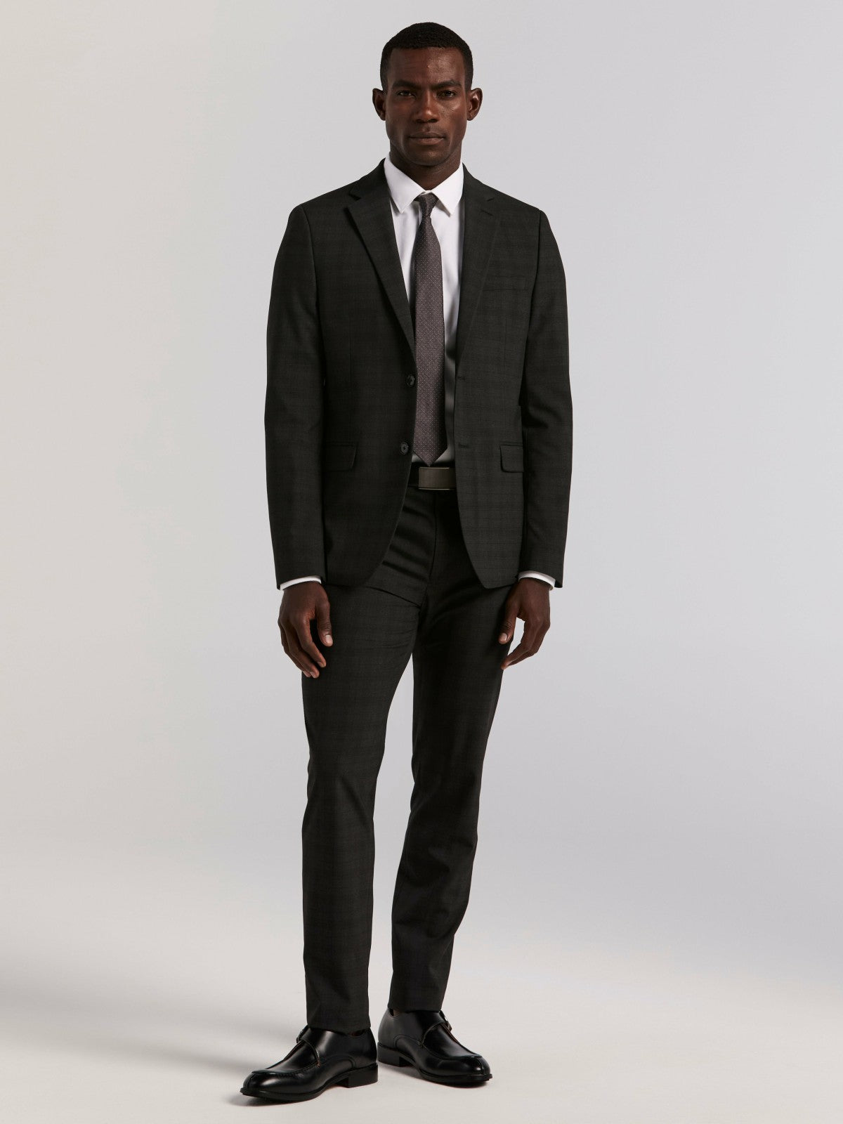 Skinny Fit Charcoal Plaid Suit Jacket