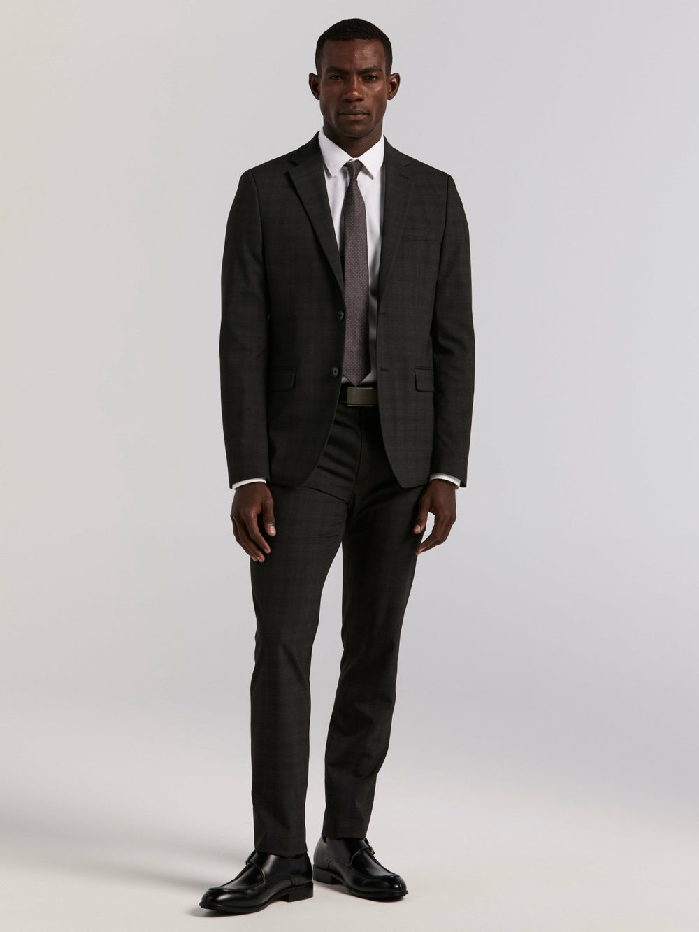 Skinny Fit Charcoal Plaid Suit Jacket
