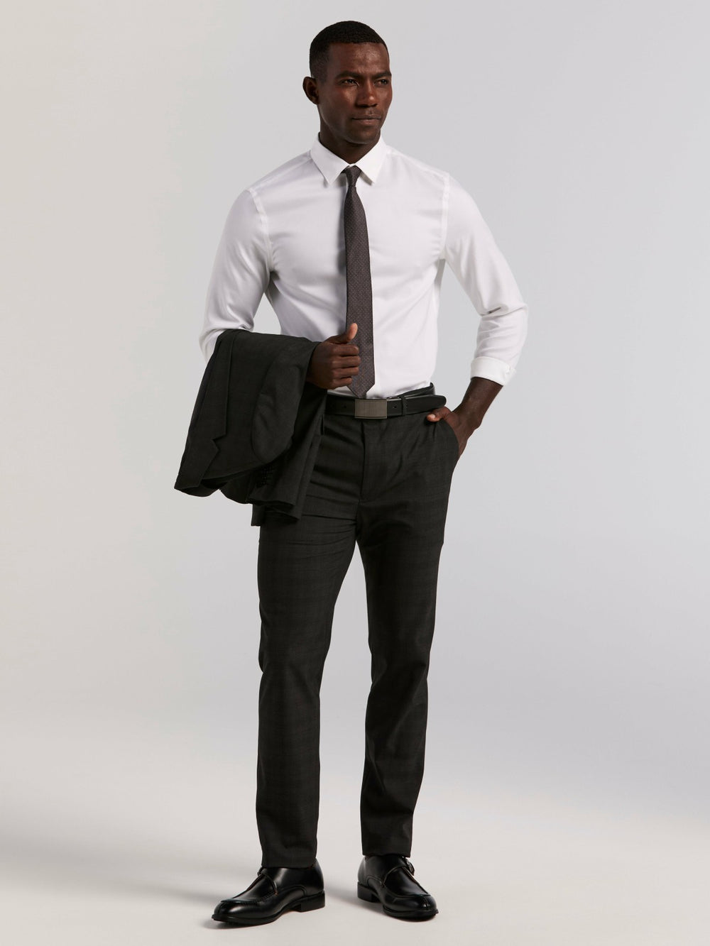 Skinny Fit Charcoal Plaid Suit Jacket