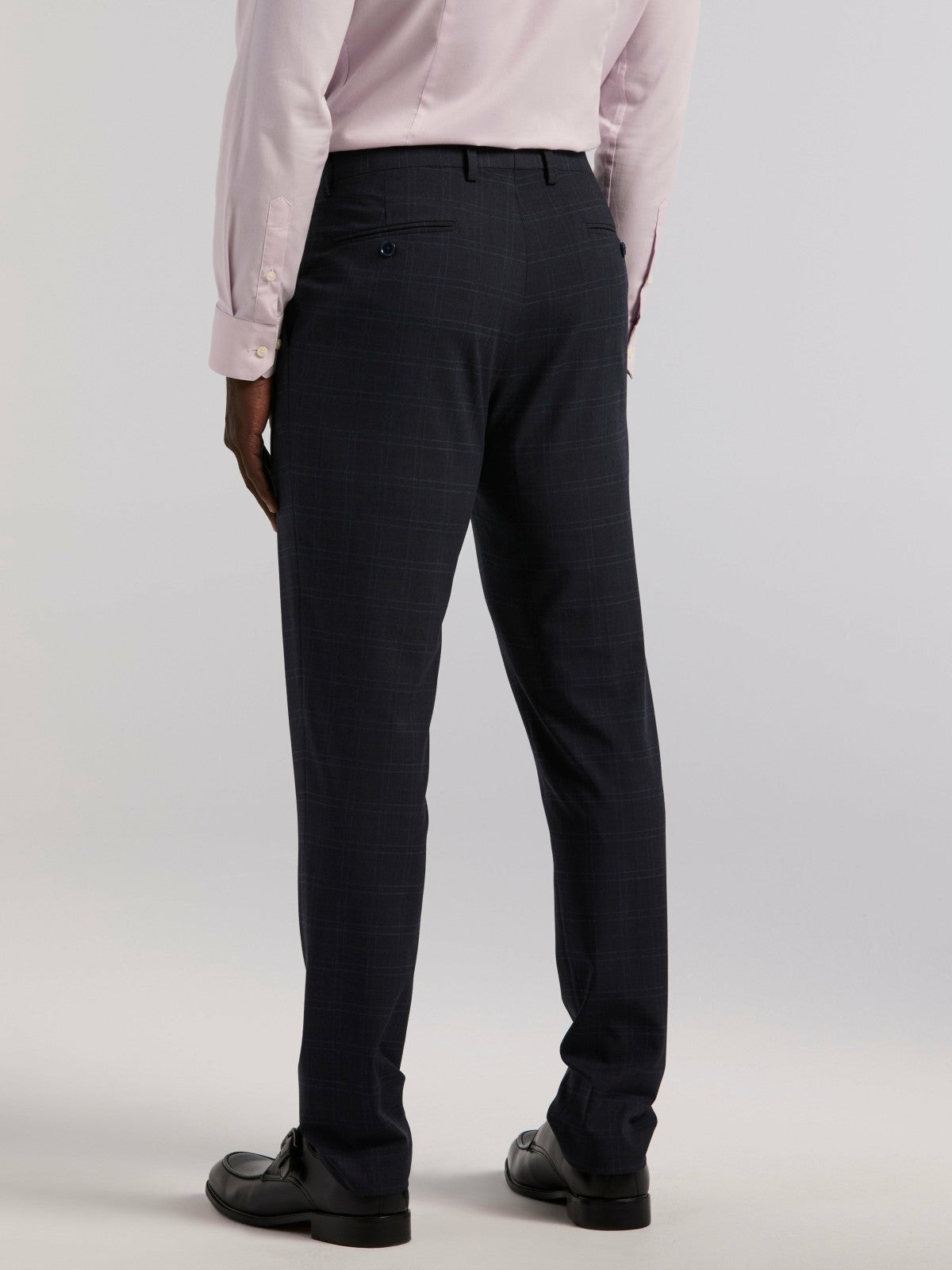 Skinny Fit Navy Plaid Suit Pant