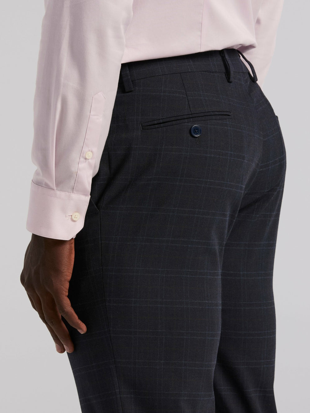 Skinny Fit Navy Plaid Suit Pant