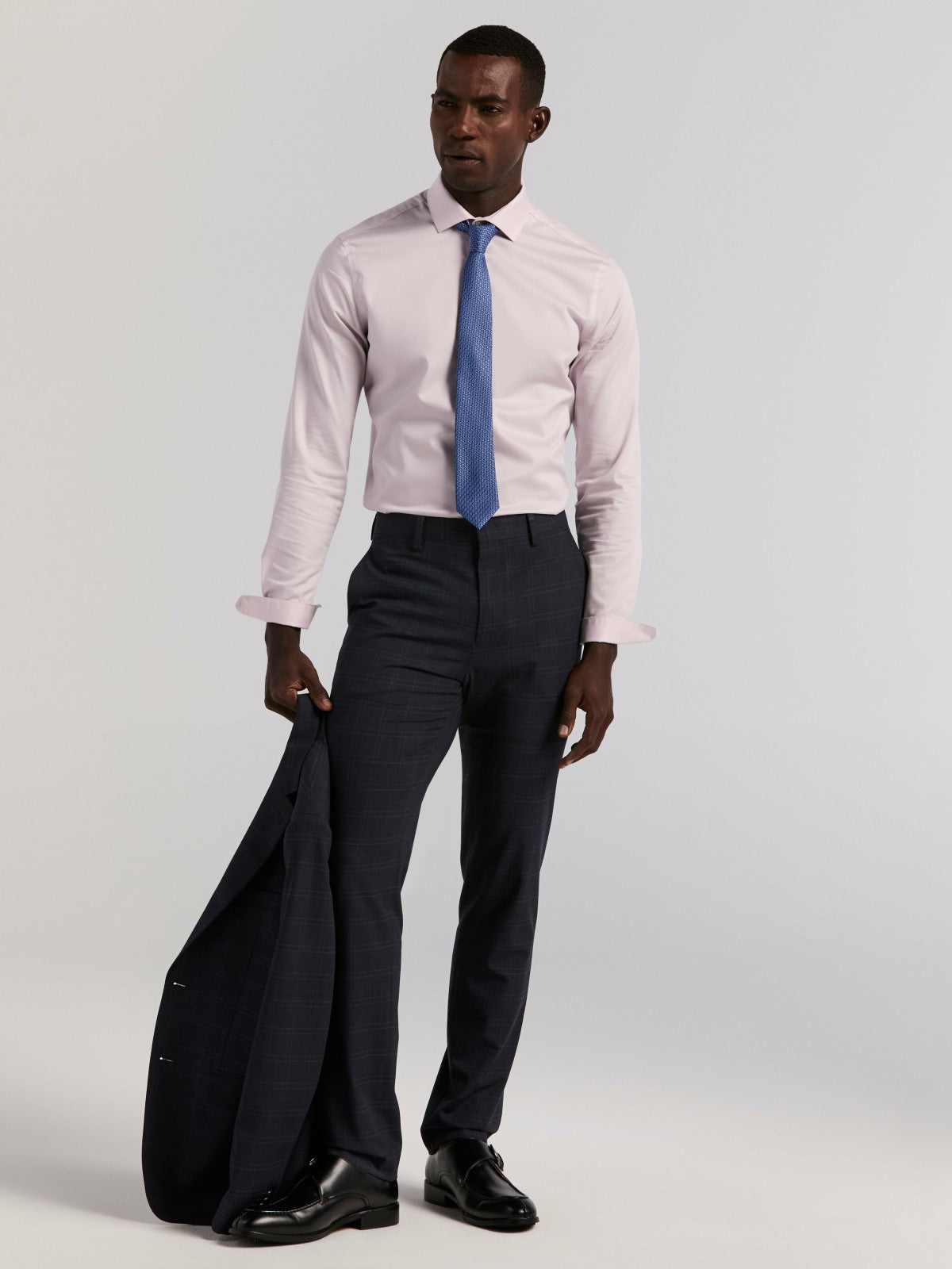 Skinny Fit Navy Plaid Suit Pant