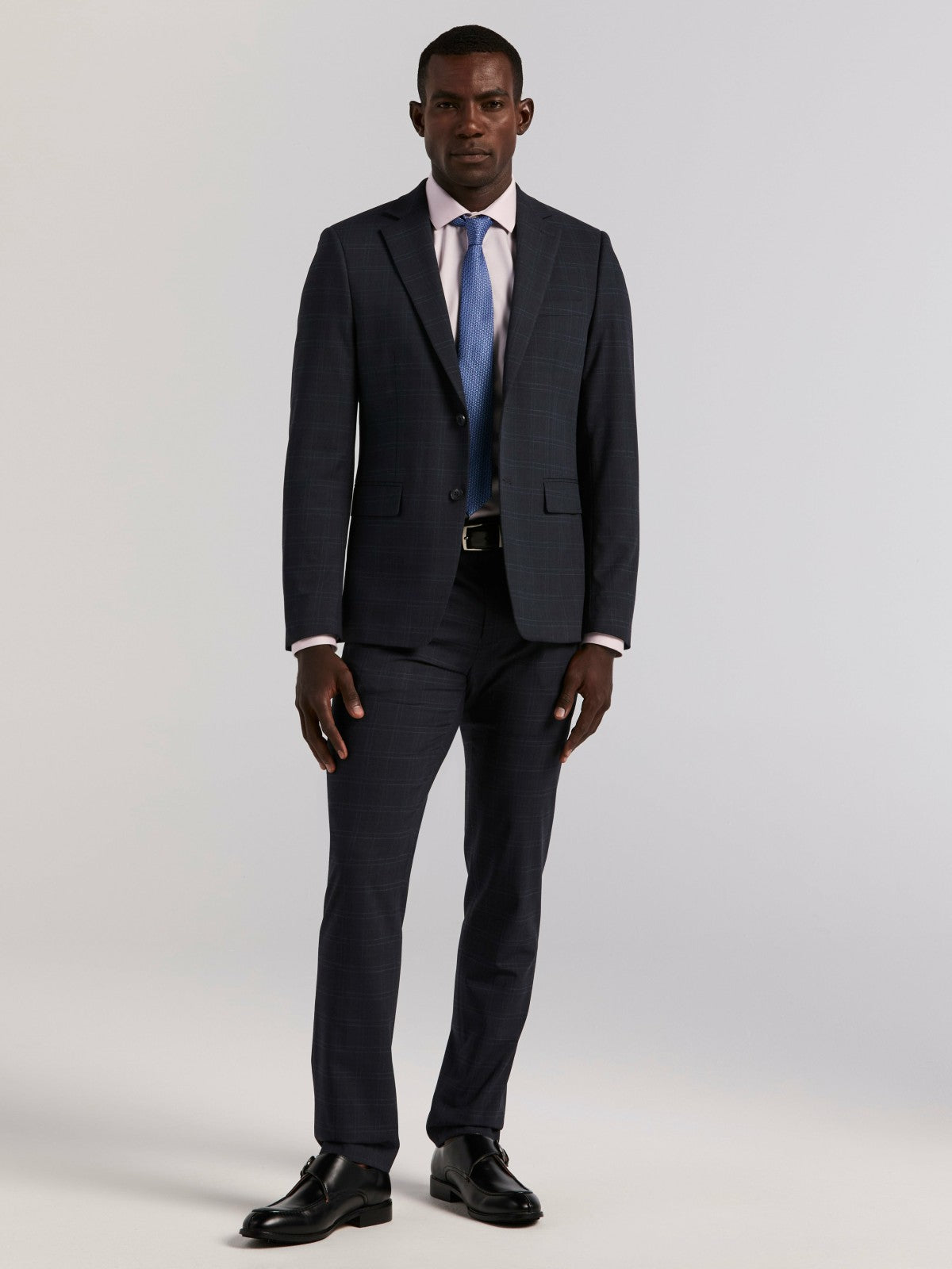 Skinny Fit Navy Plaid Suit Pant