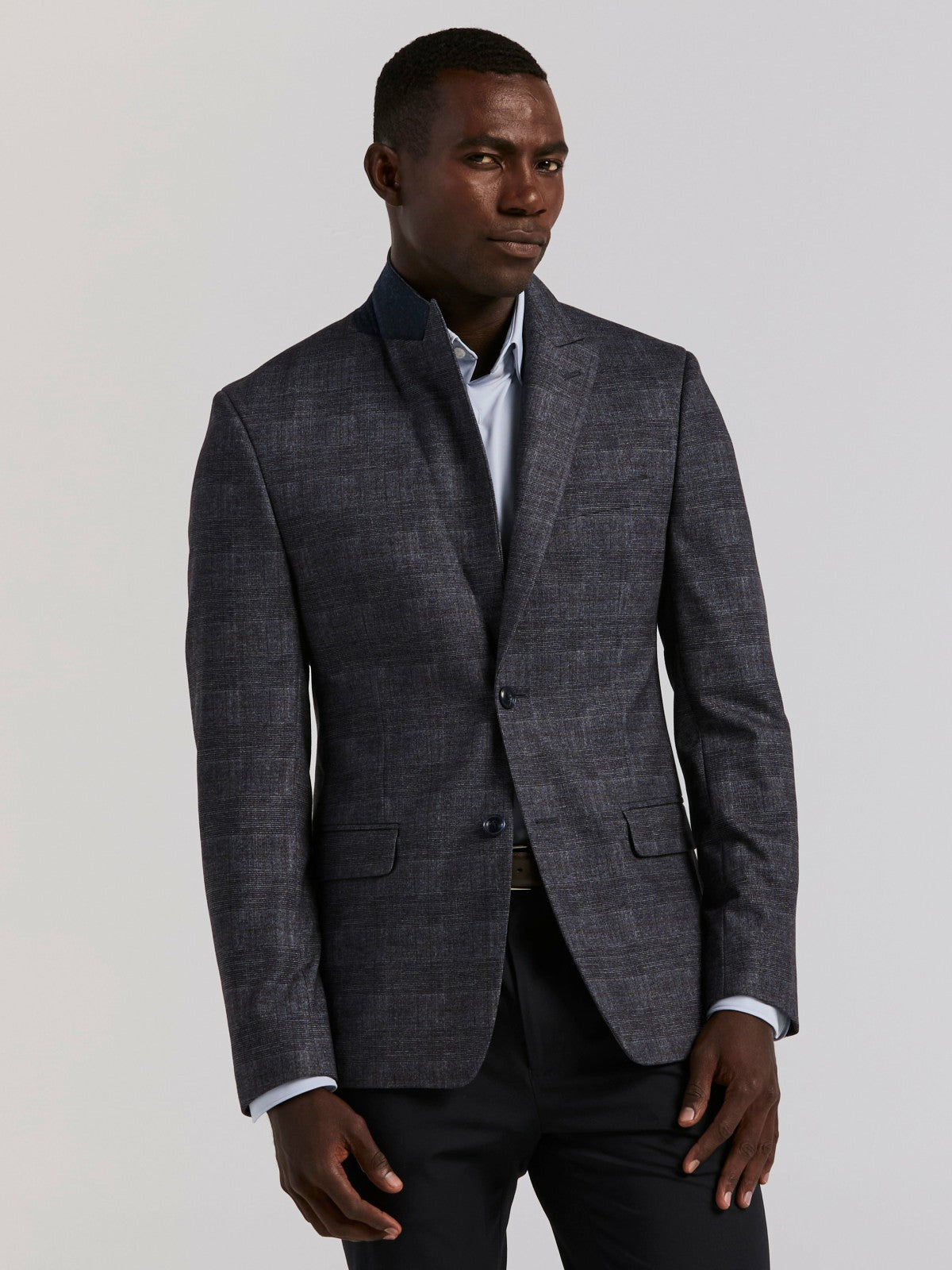 Plaid Knit Skinny Fit Sport Coat