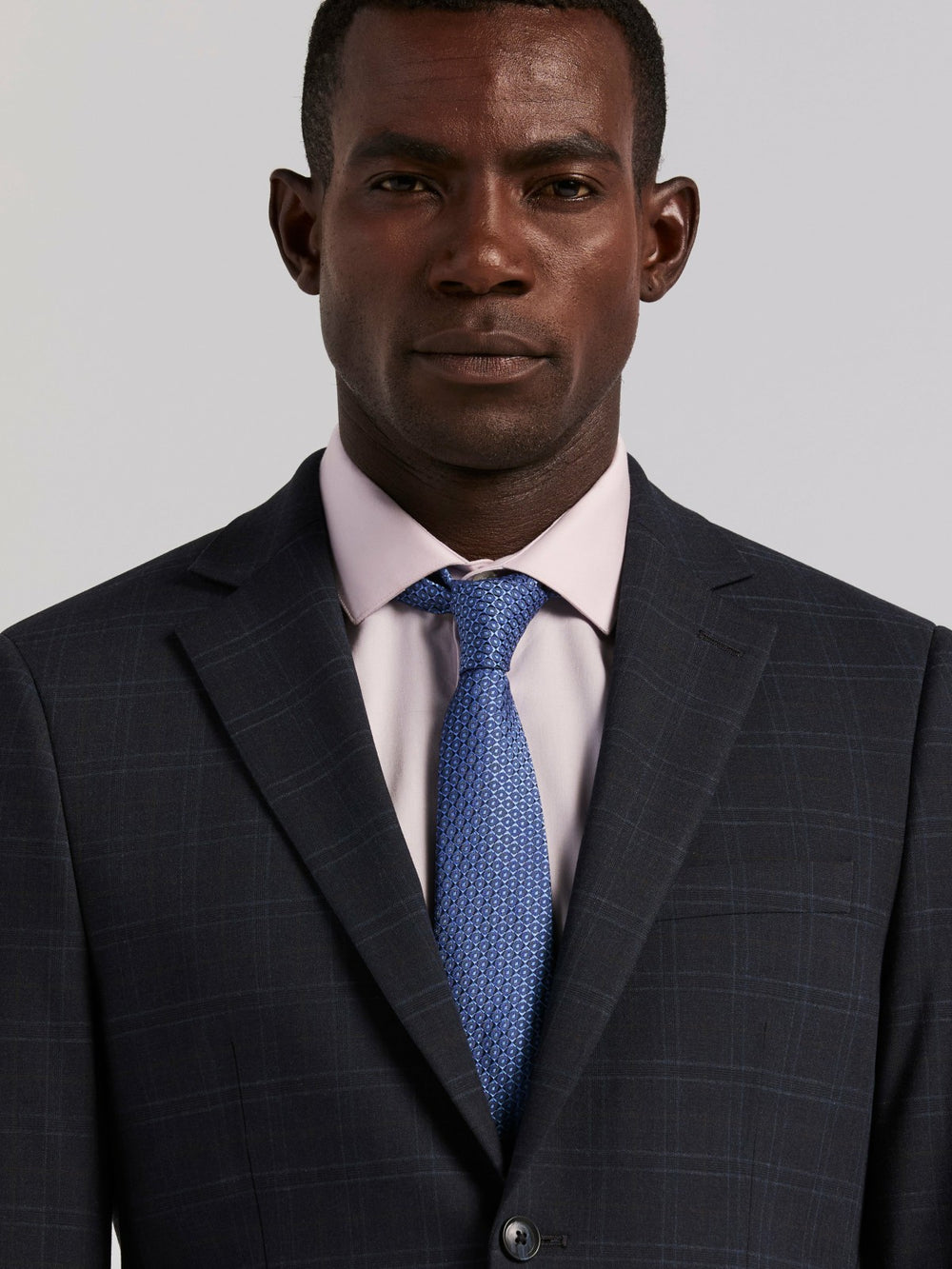 Skinny Fit Navy Plaid Suit Jacket