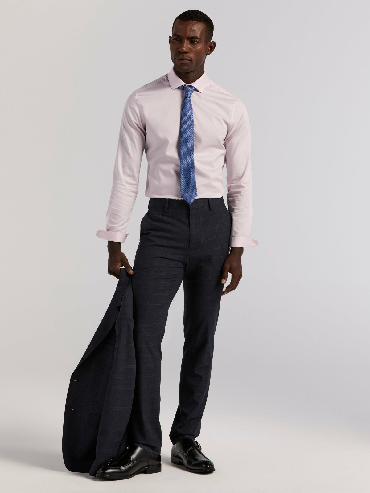 Skinny Fit Navy Plaid Suit Jacket