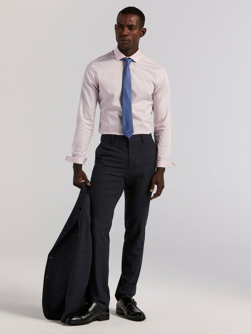 Skinny Fit Navy Plaid Suit Jacket