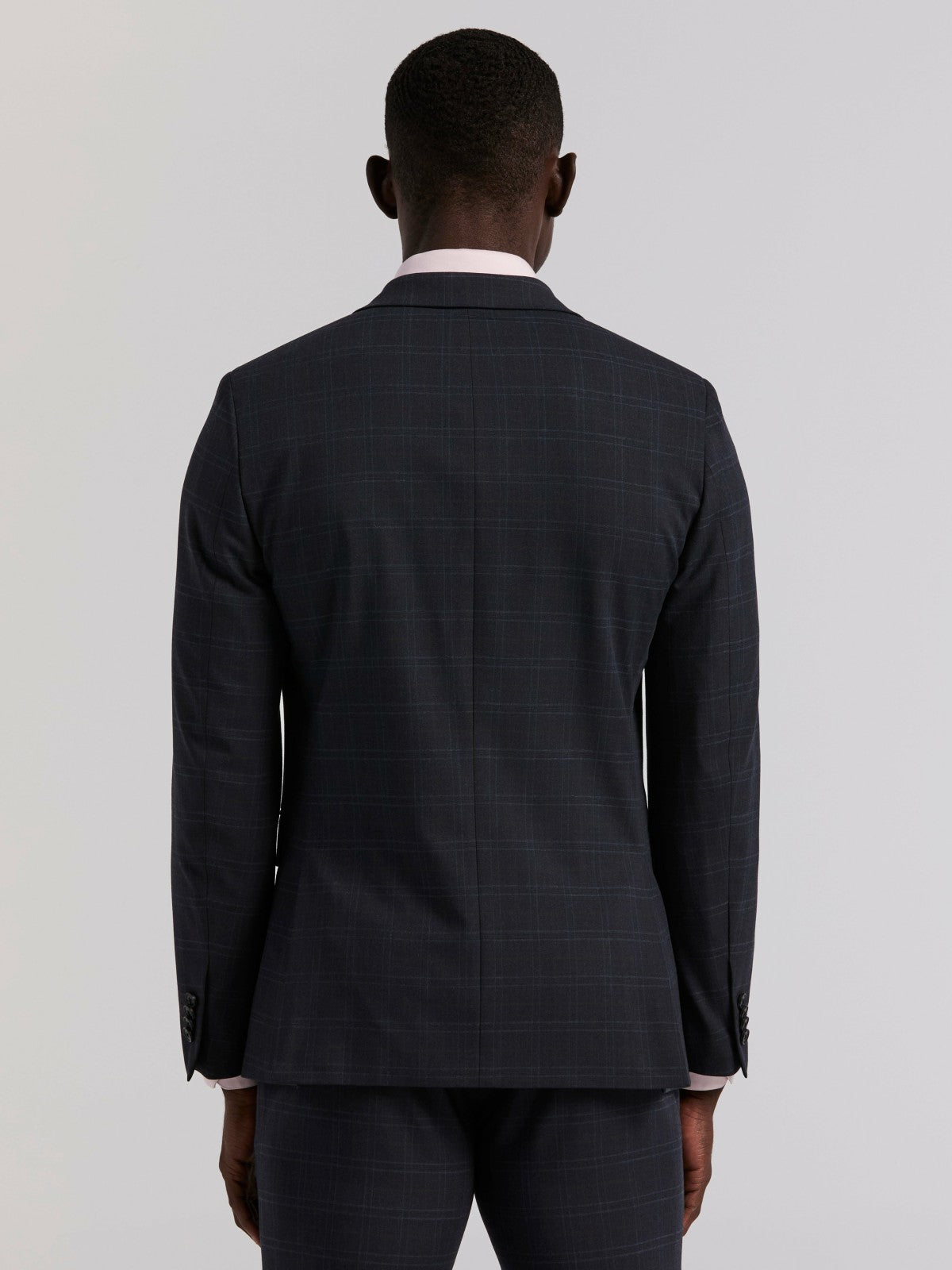 Skinny Fit Navy Plaid Suit Jacket