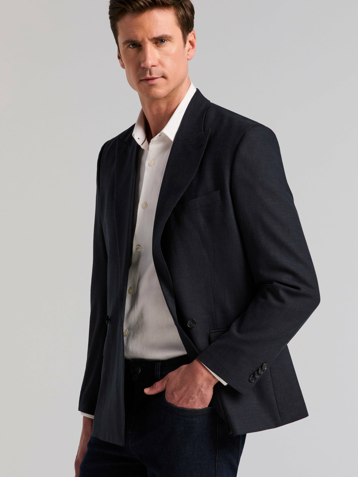 Stretch Double Breasted Suit Jacket