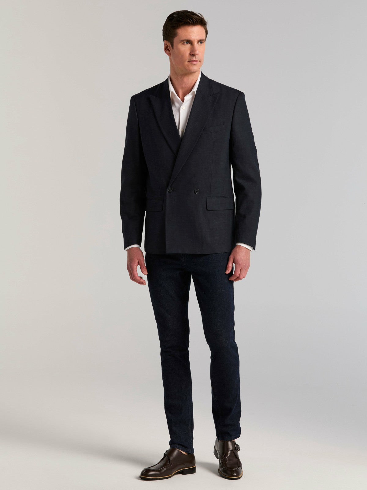Stretch Double Breasted Suit Jacket