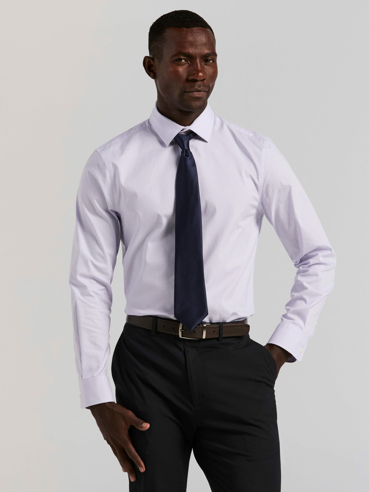 Cotton Mini Plaid Slim Fit Dress Shirt