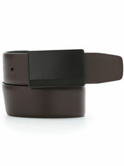 Reversible Leather Belt with Black Pattern Plaque