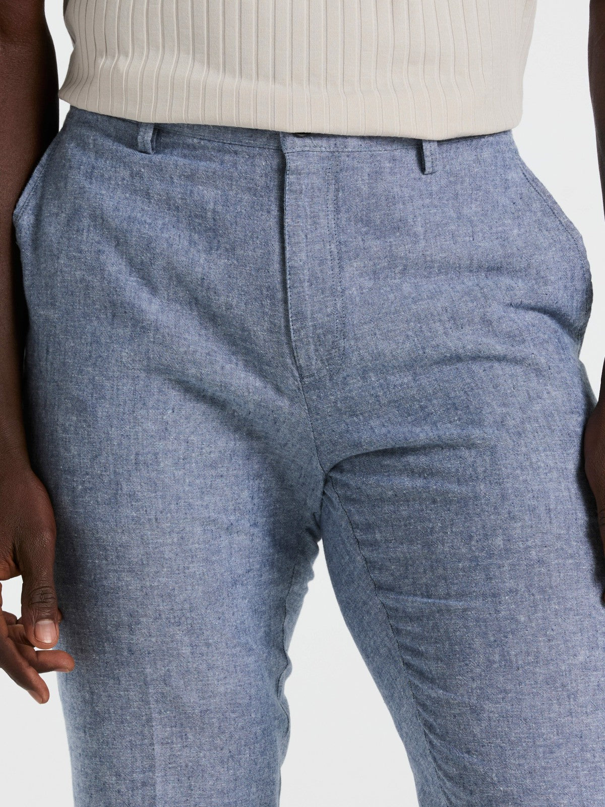 Slim Fit Flat Front Linen Blend Chino Pant