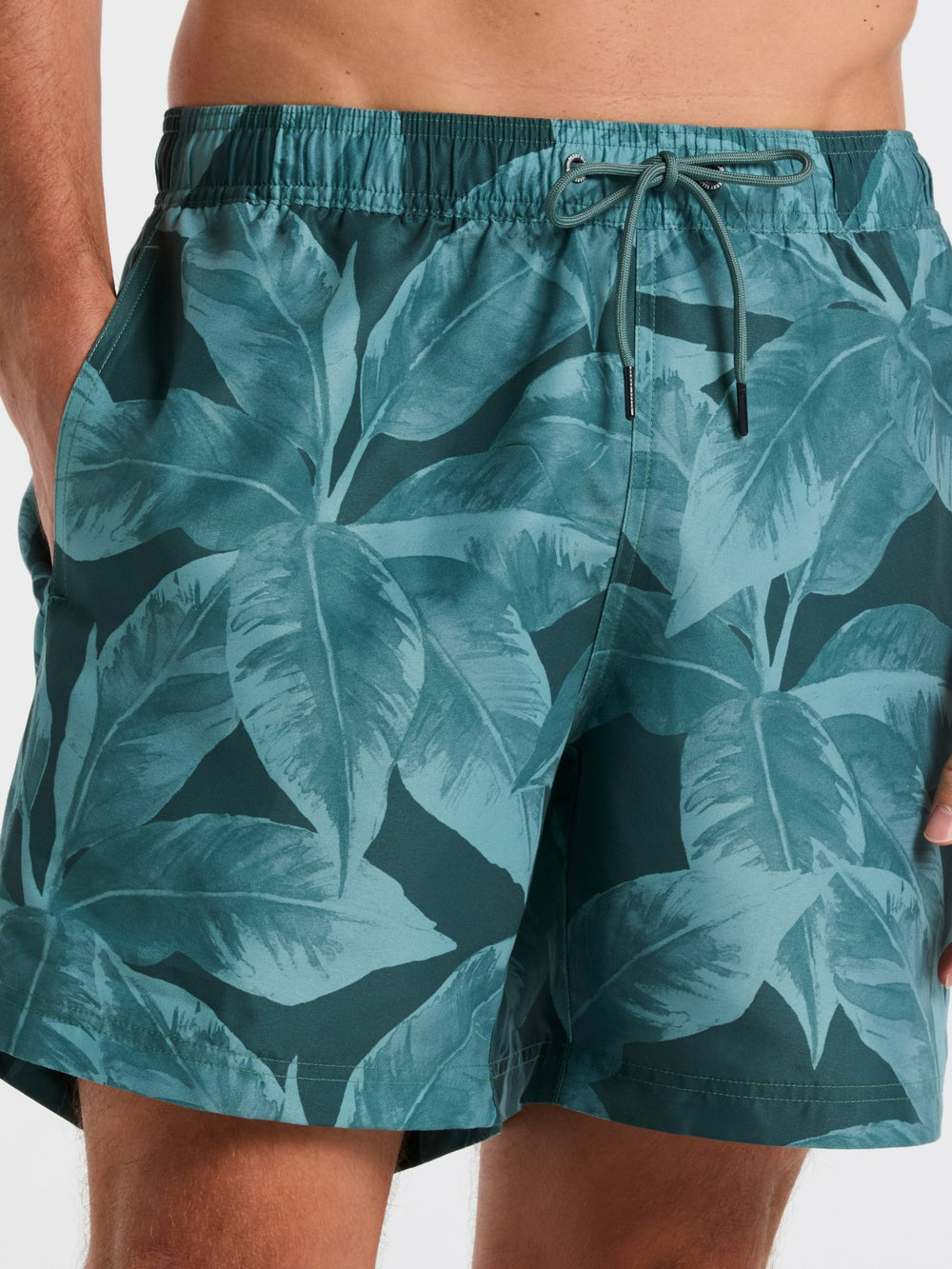 Tropical Plant Print Swim Trunk