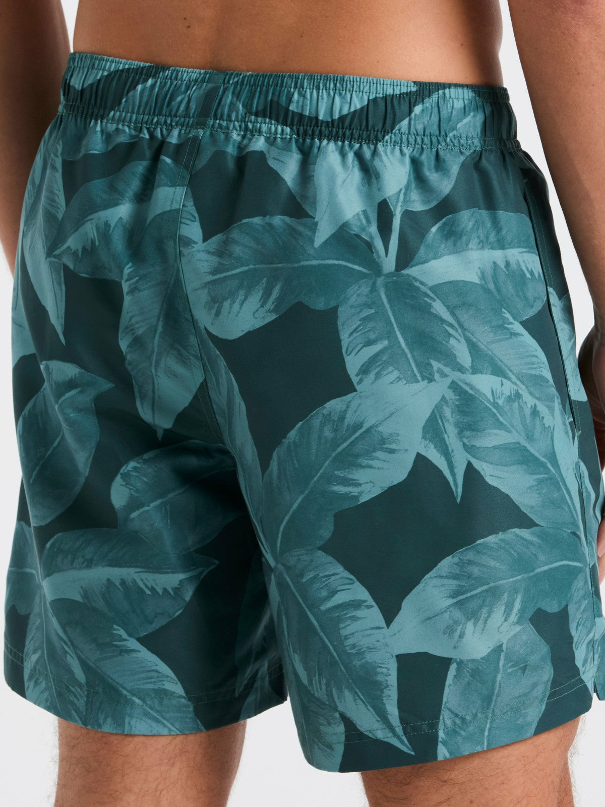 Tropical Plant Print Swim Trunk