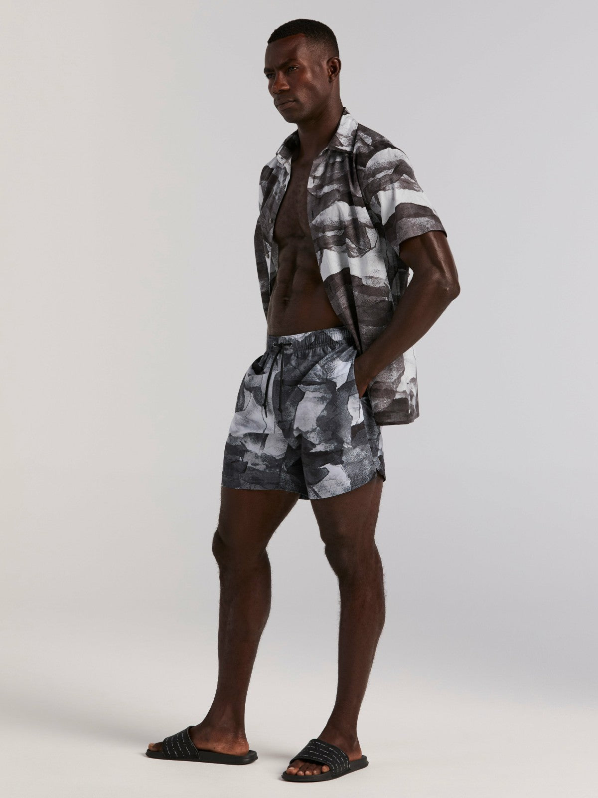 Abstract Wave Print Swim Trunk