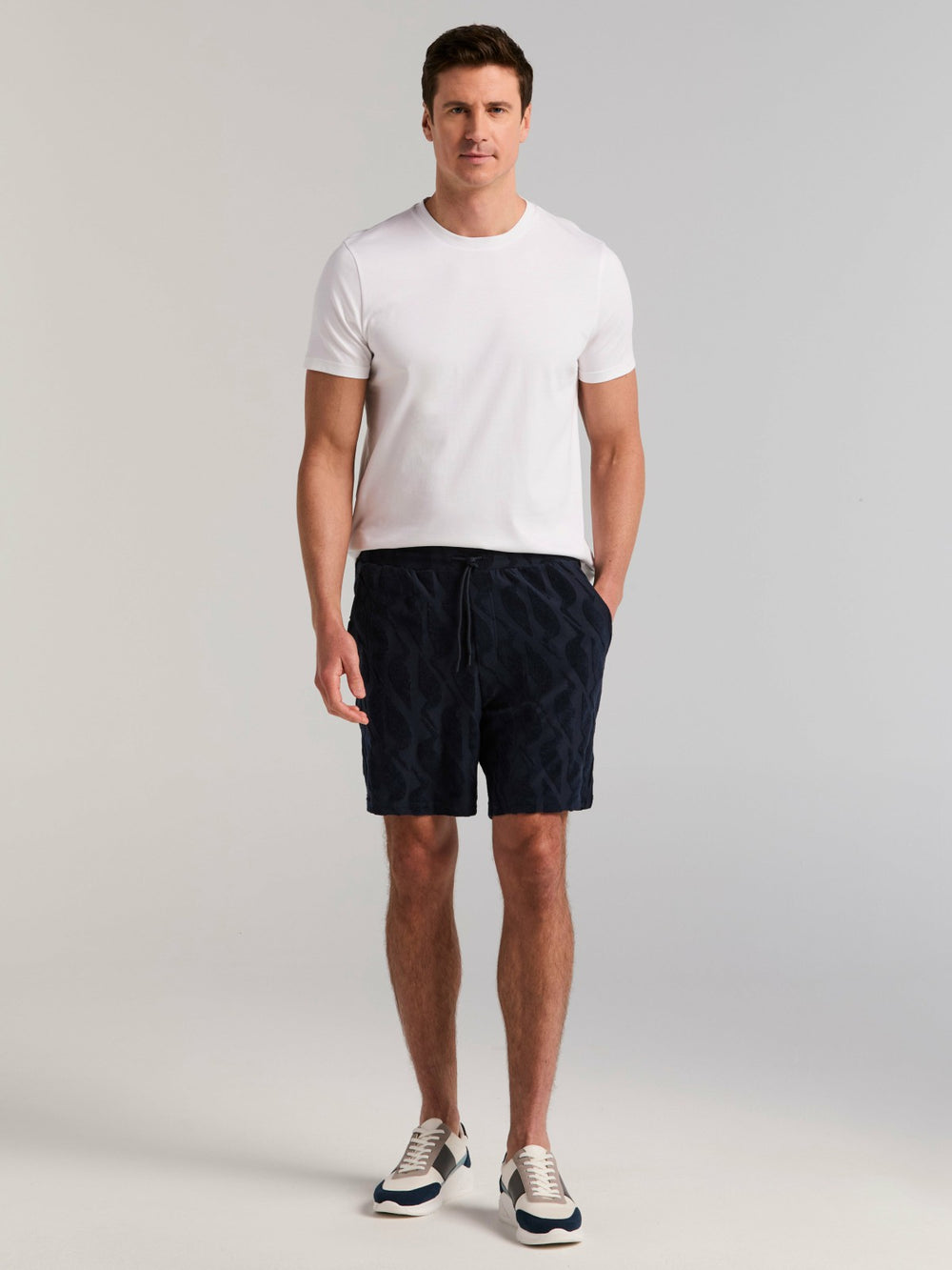 Jacquard Terry Cloth Drawstring Shorts