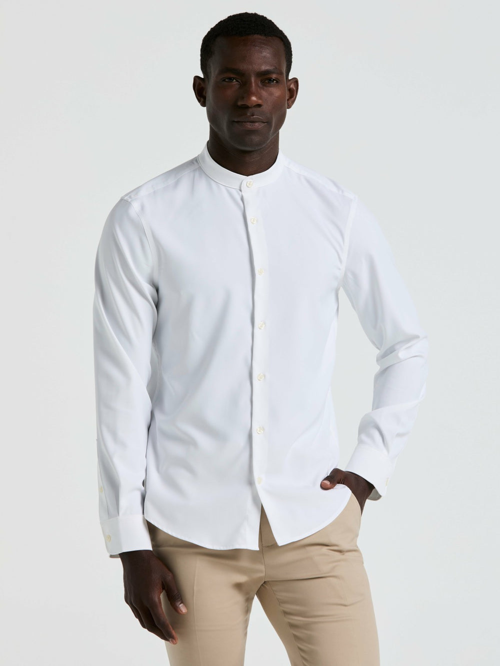 Men's Untucked Total Stretch Slim Fit Banded Collar Shirt - Perry Ellis