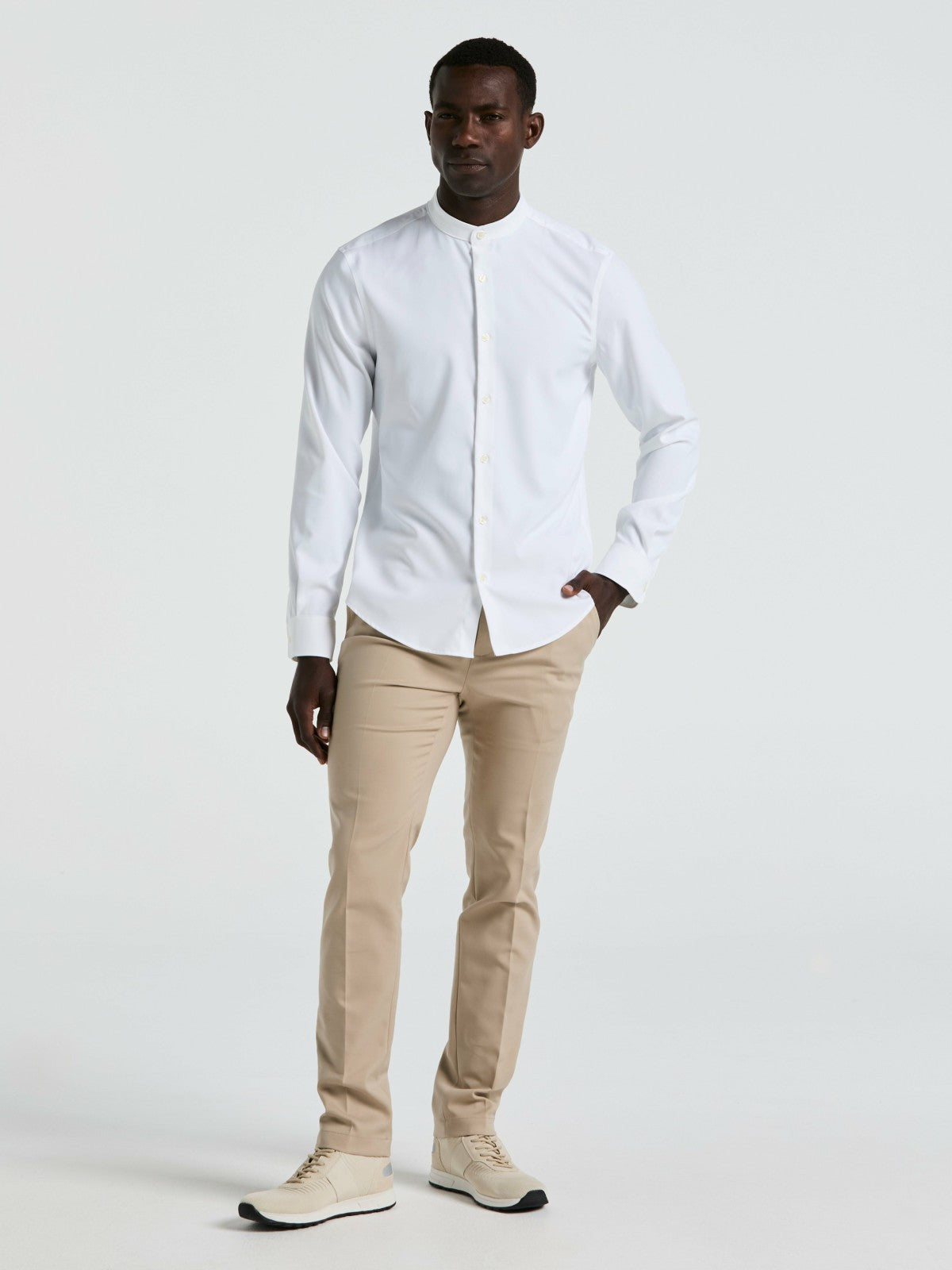Men's Untucked Total Stretch Slim Fit Banded Collar Shirt - Perry Ellis