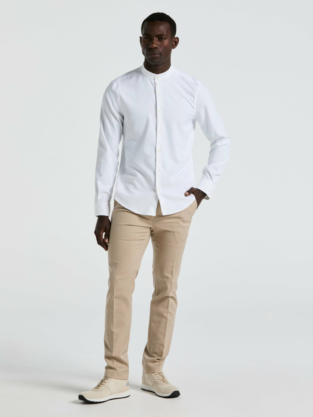 Men's Untucked Total Stretch Slim Fit Banded Collar Shirt - Perry Ellis