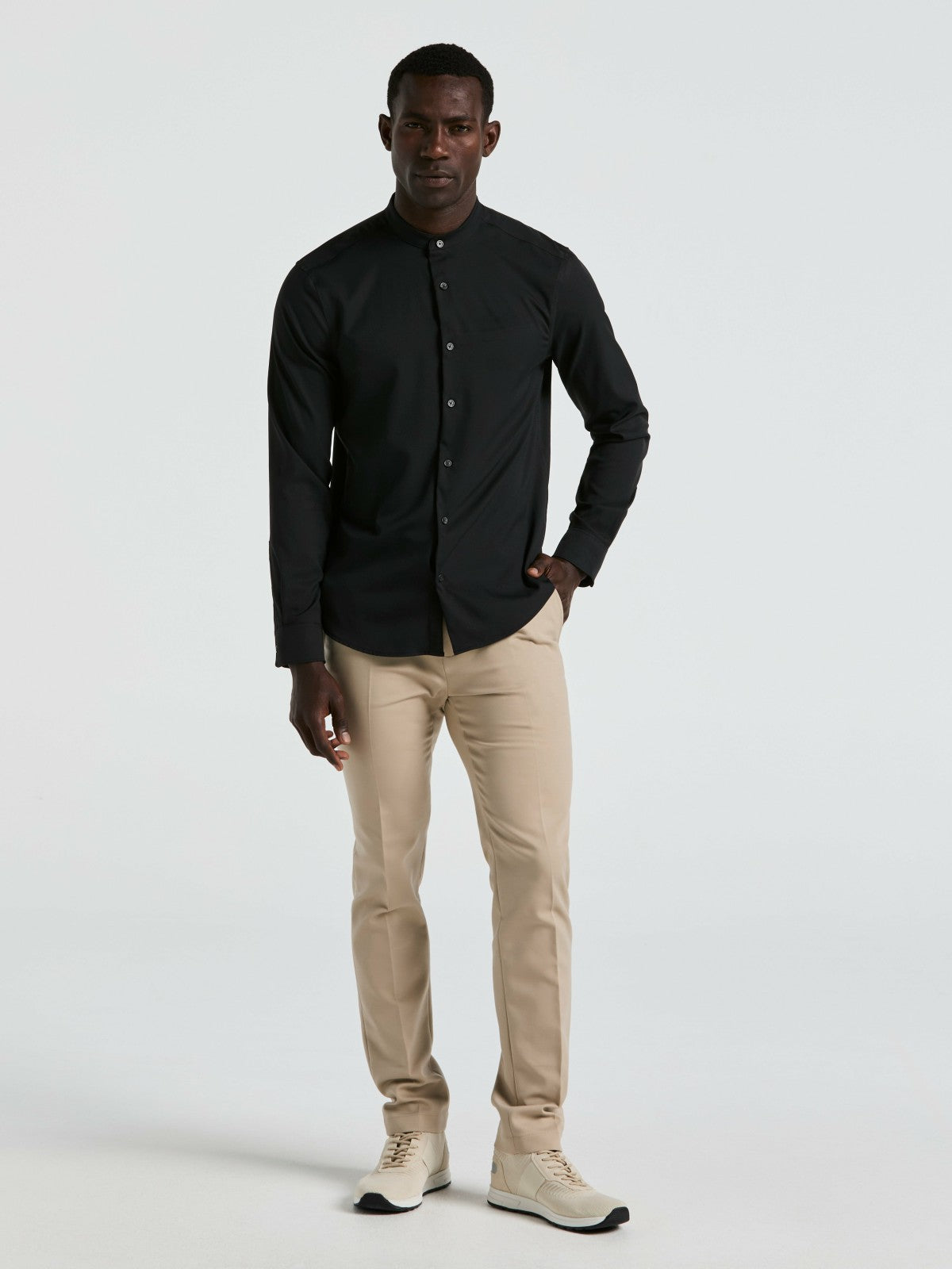 Men's Untucked Total Stretch Slim Fit Banded Collar Shirt - Perry Ellis