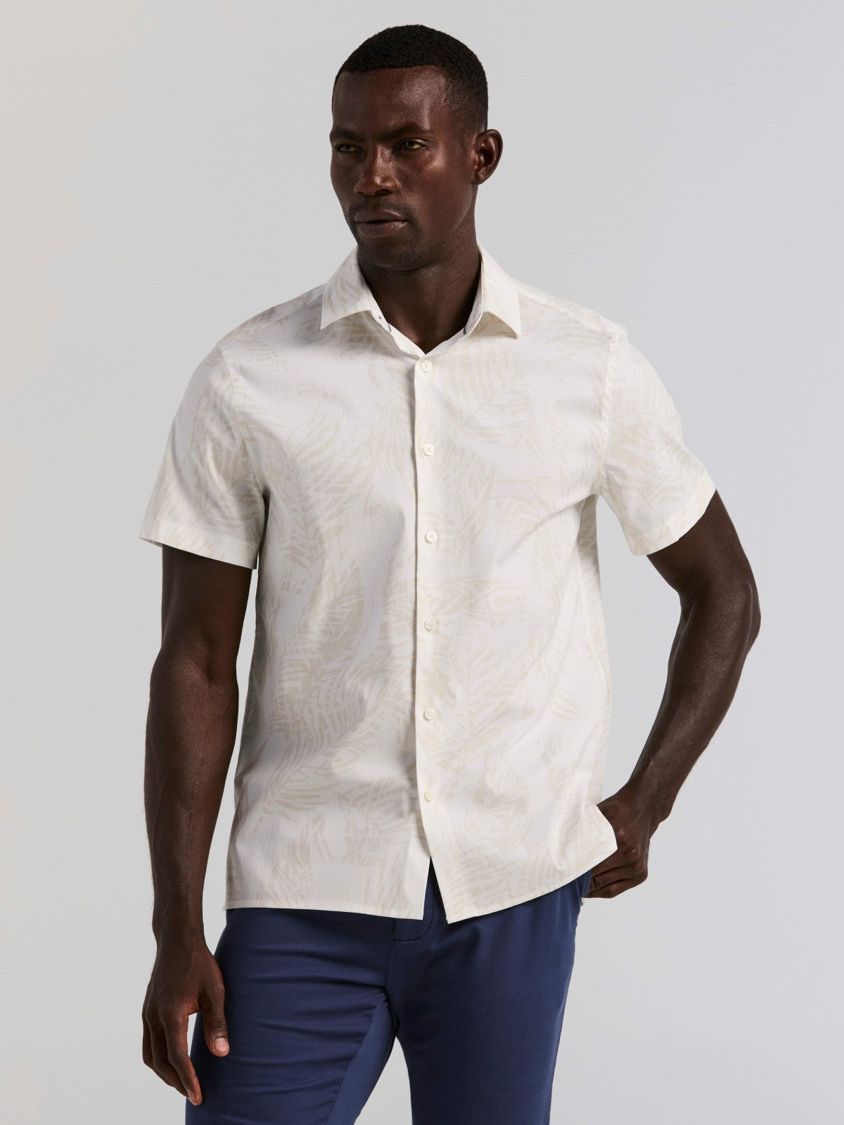 Textured Leaf Print Cotton Shirt
