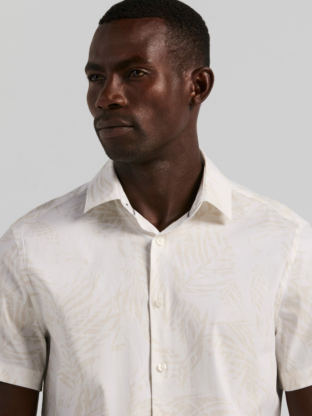Textured Leaf Print Cotton Shirt