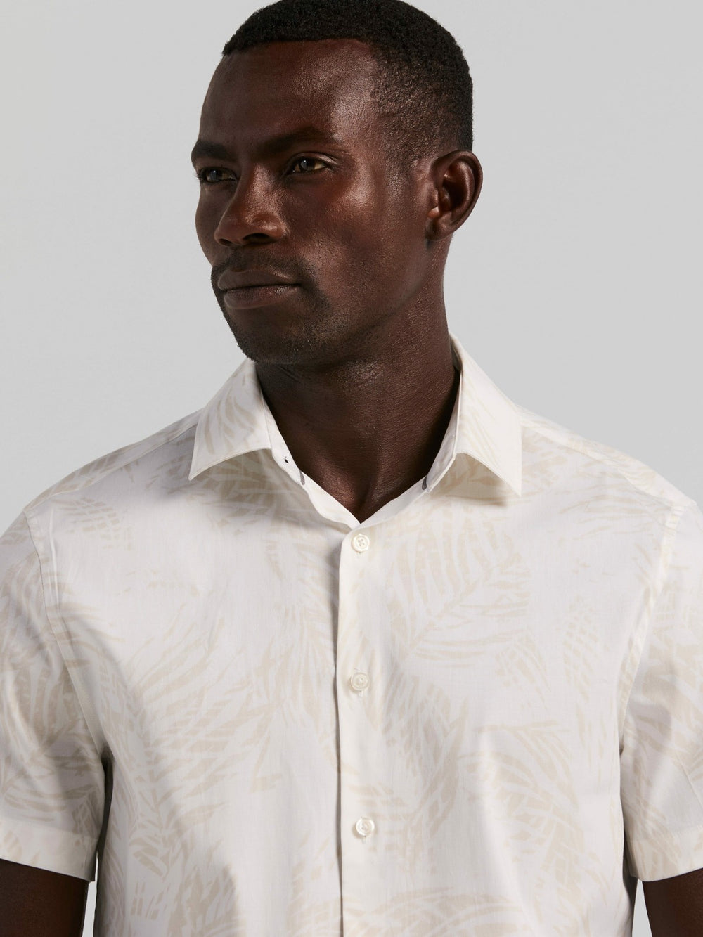 Textured Leaf Print Cotton Shirt
