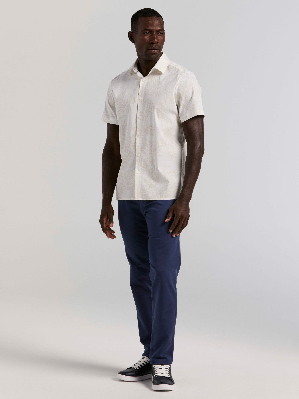 Textured Leaf Print Cotton Shirt