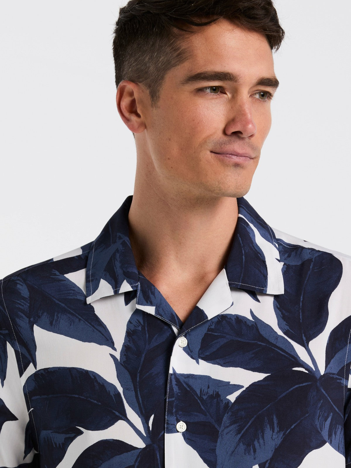 Tropical Plant Print Camp Collar Shirt