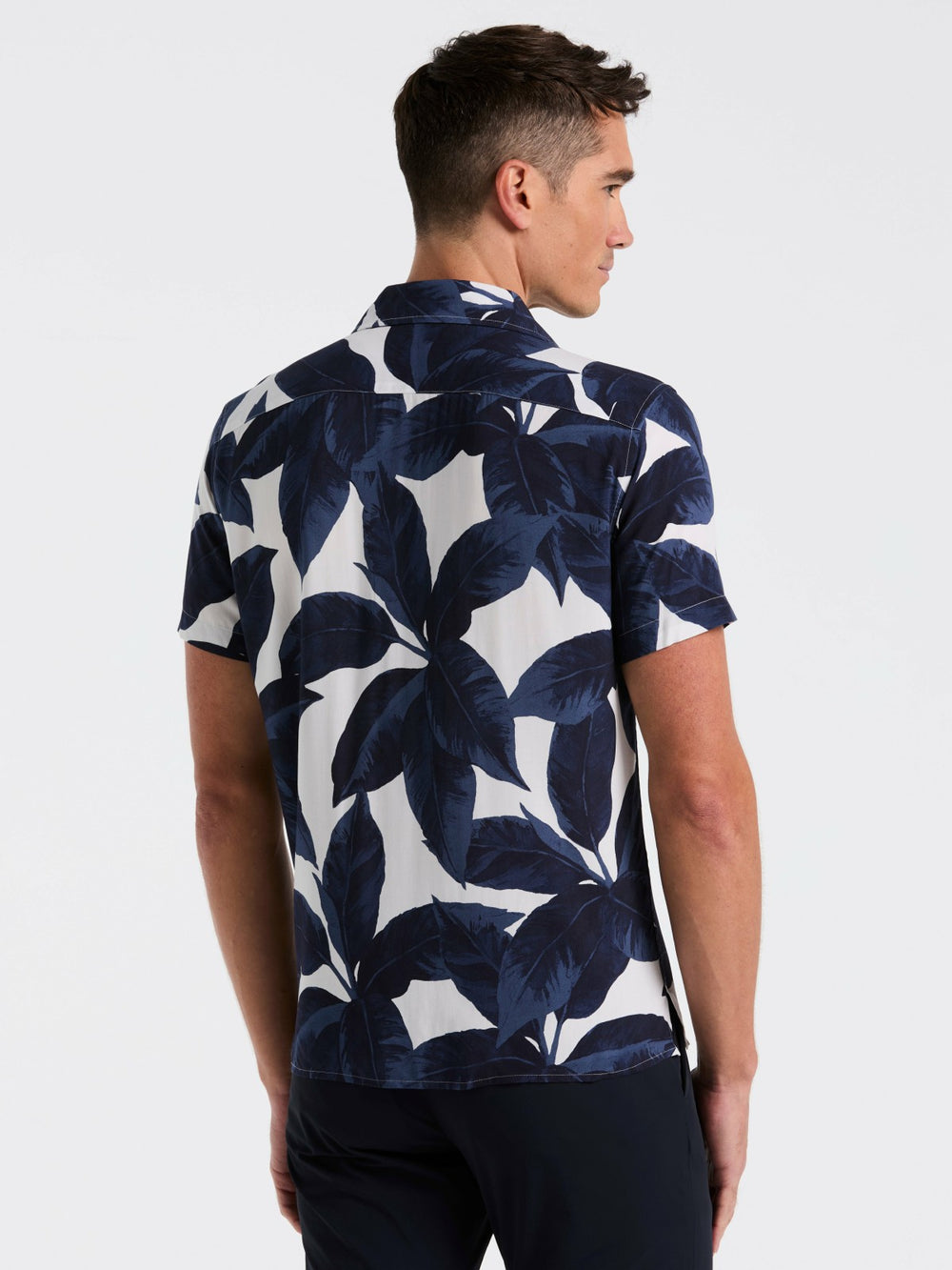 Tropical Plant Print Camp Collar Shirt