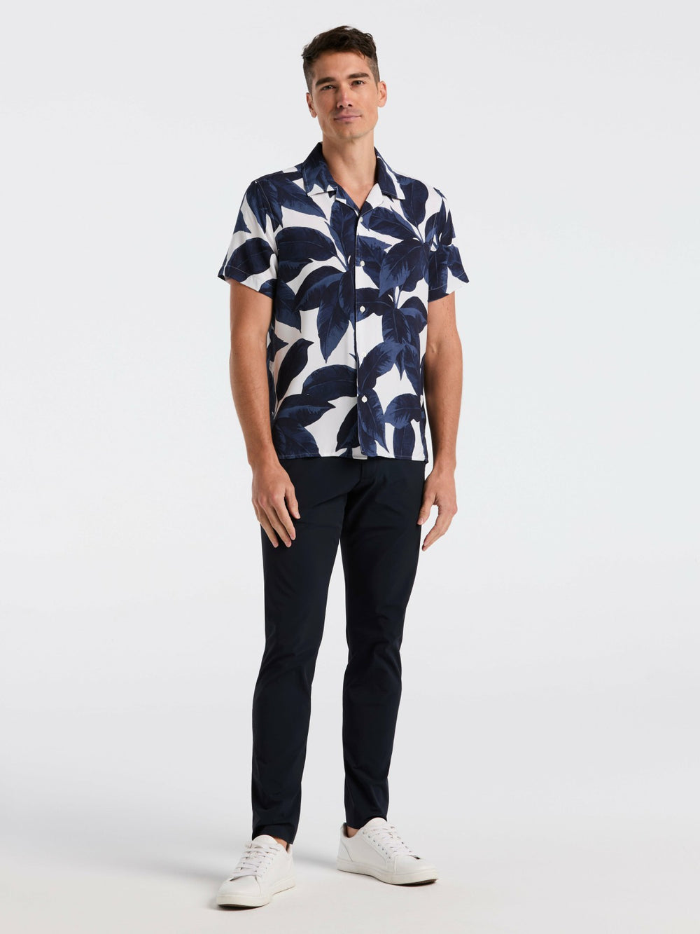 Tropical Plant Print Camp Collar Shirt