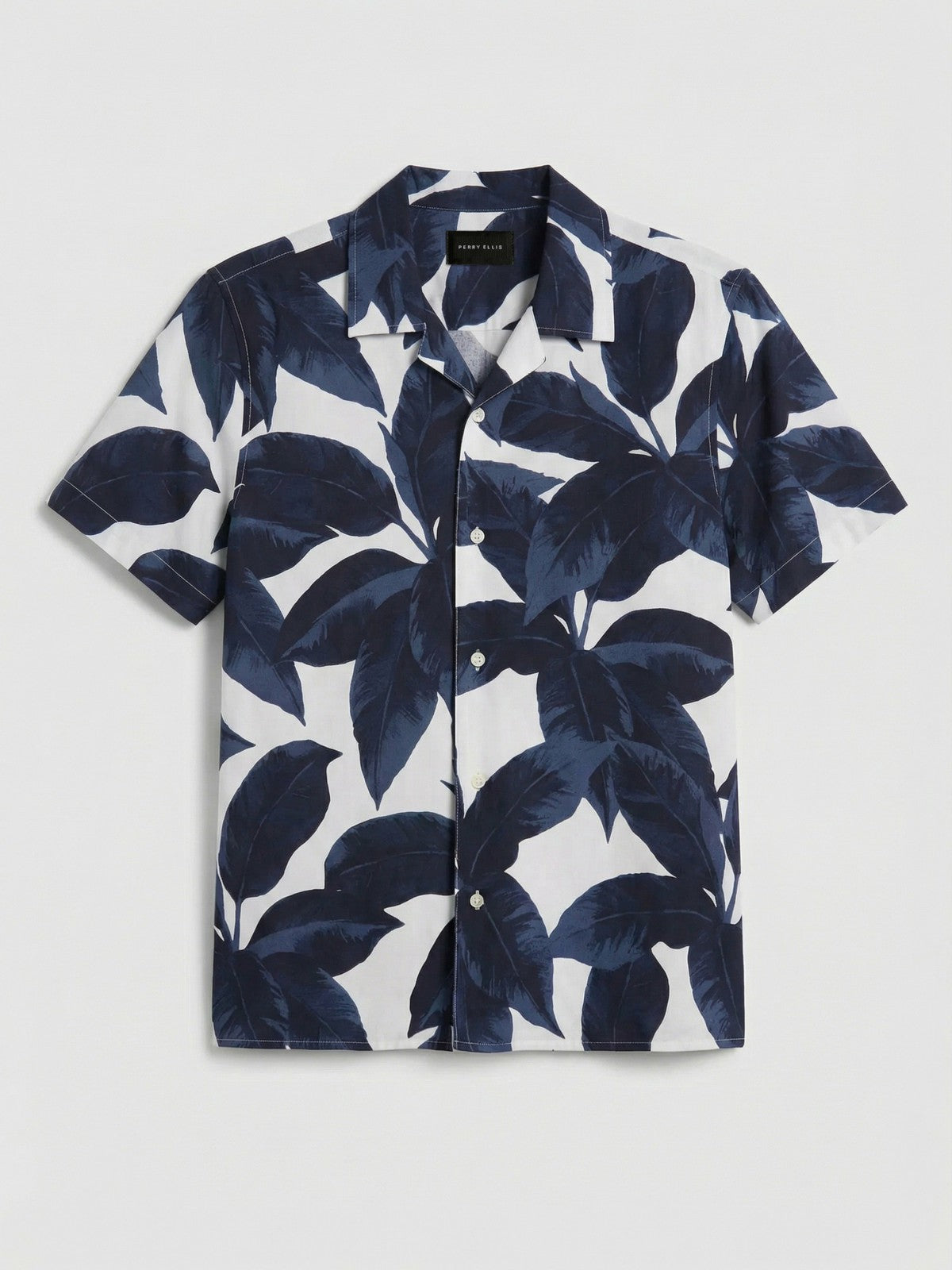 Tropical Plant Print Camp Collar Shirt