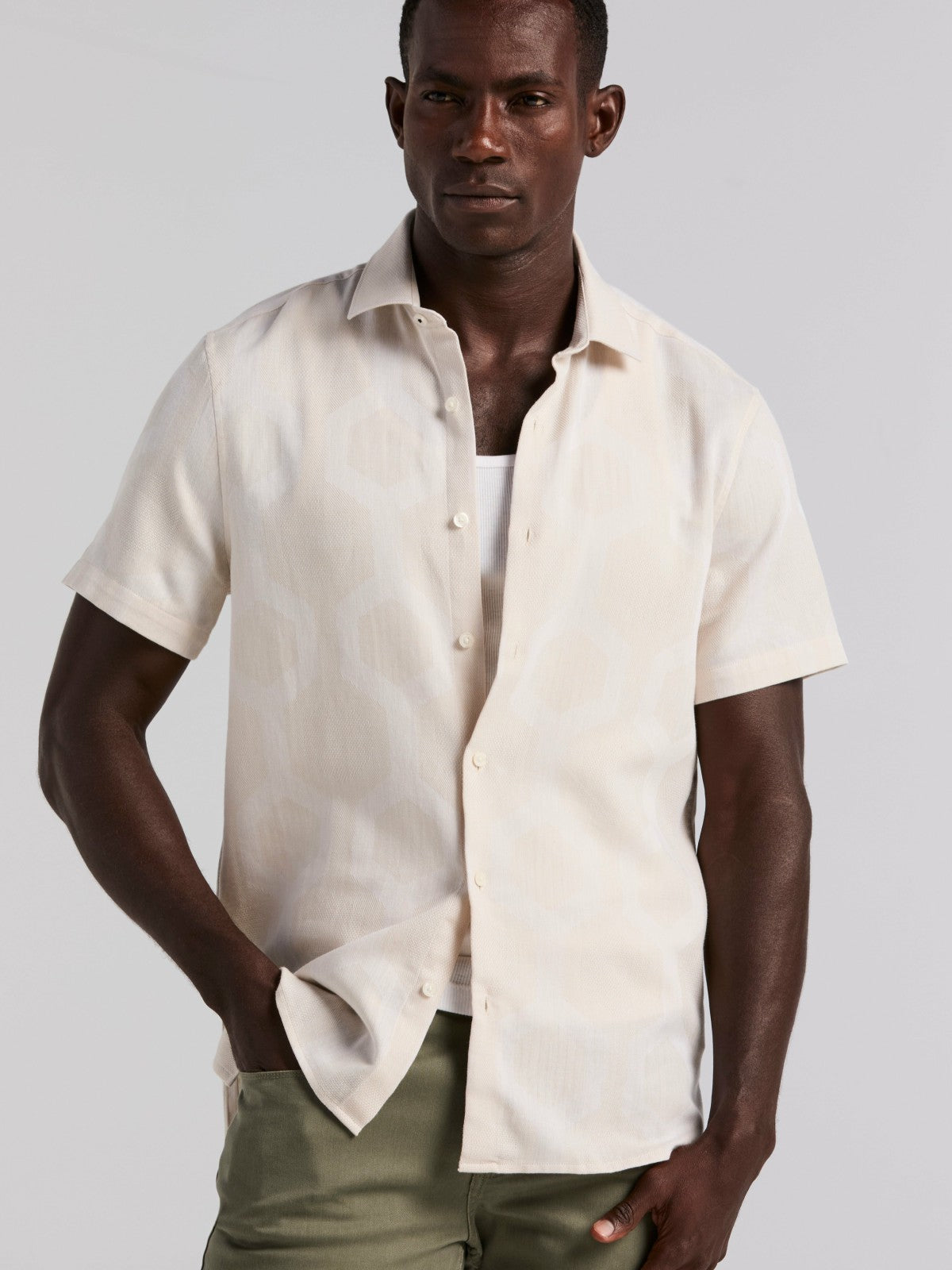 Cotton Linen Geo Jacquard Shirt