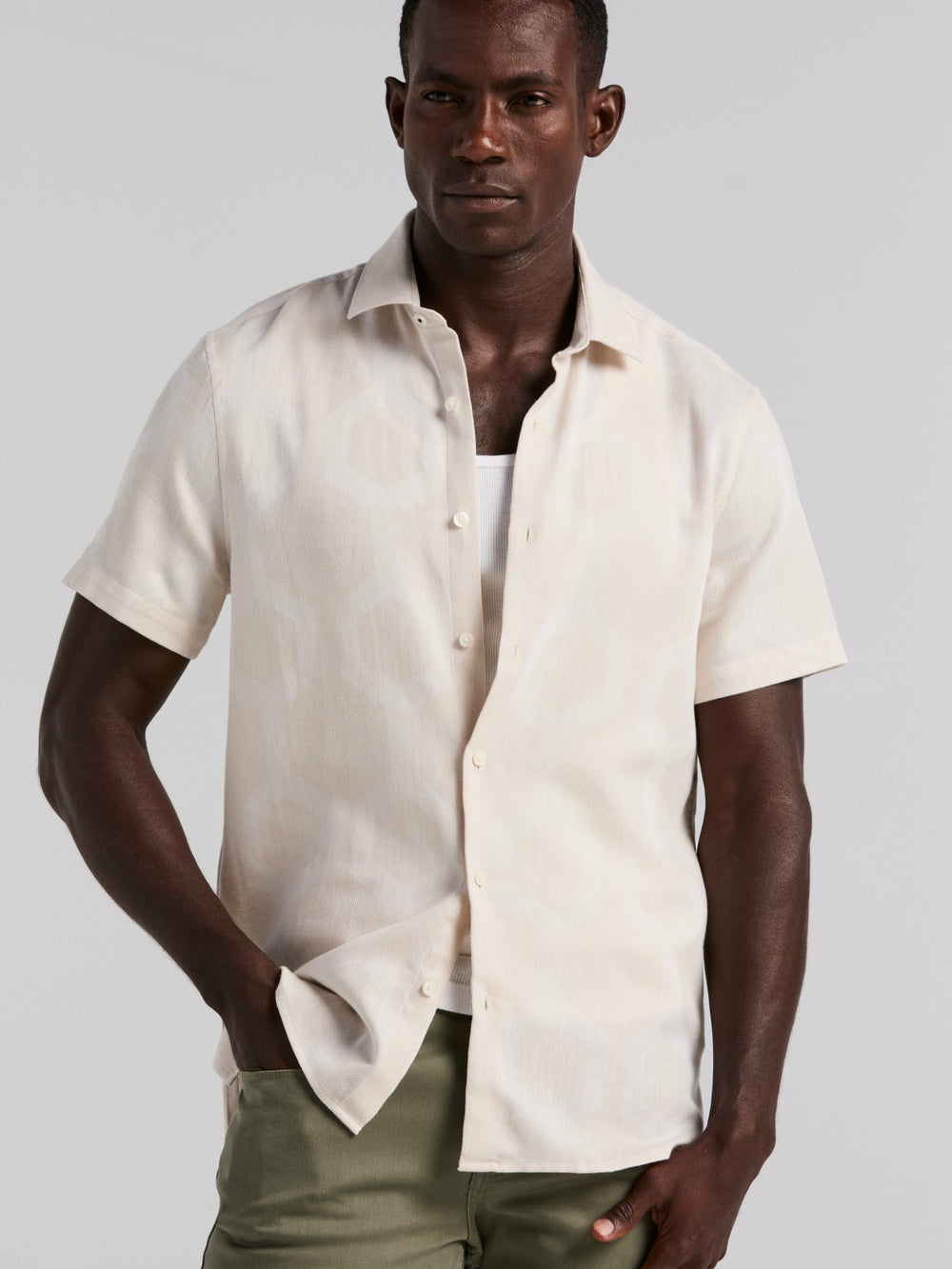Cotton Linen Geo Jacquard Shirt
