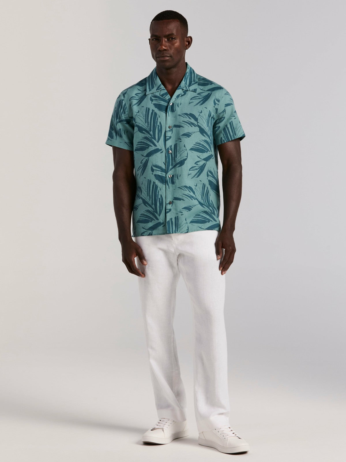 Leaf Print Camp Collar Shirt