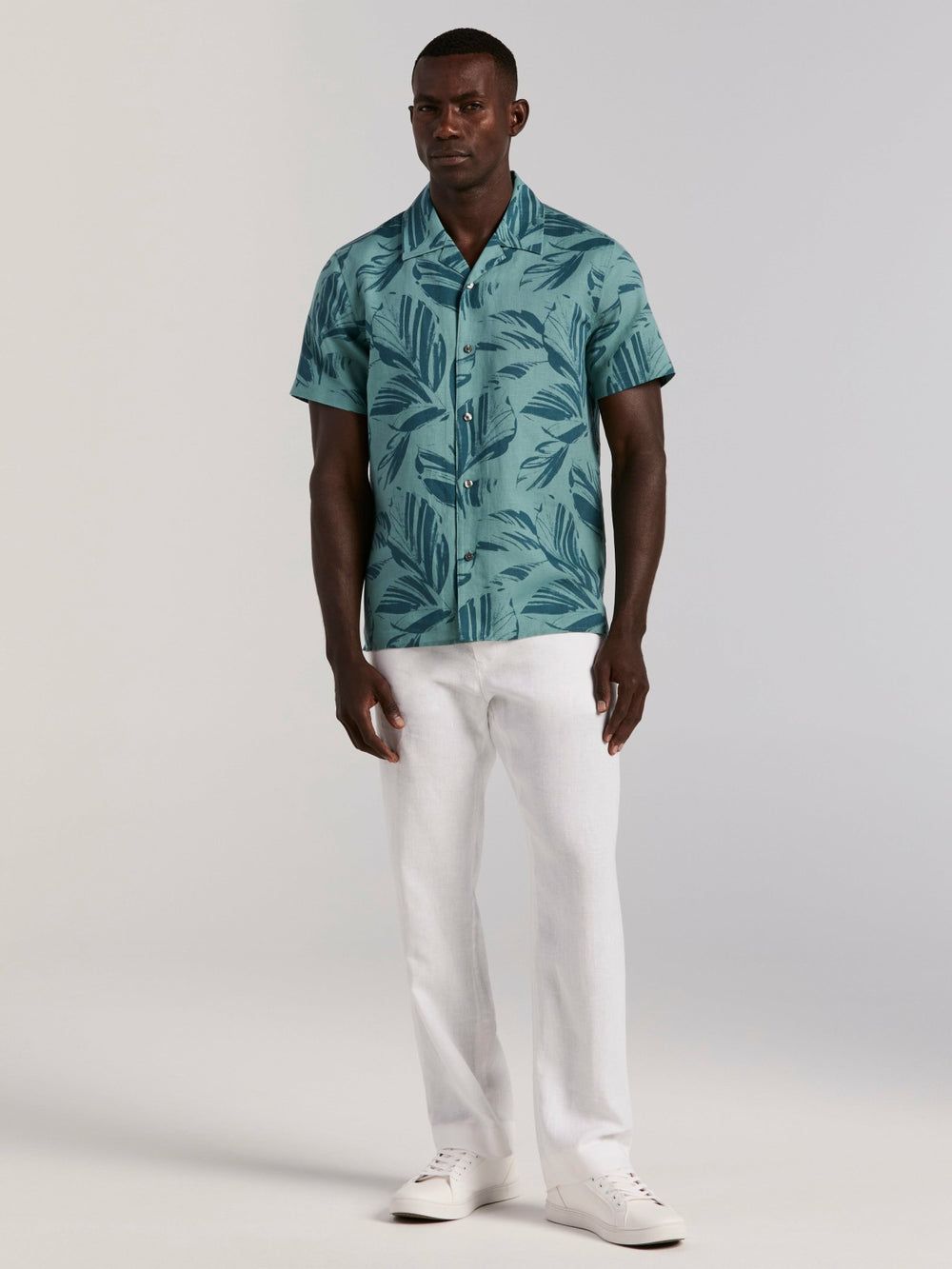 Leaf Print Camp Collar Shirt