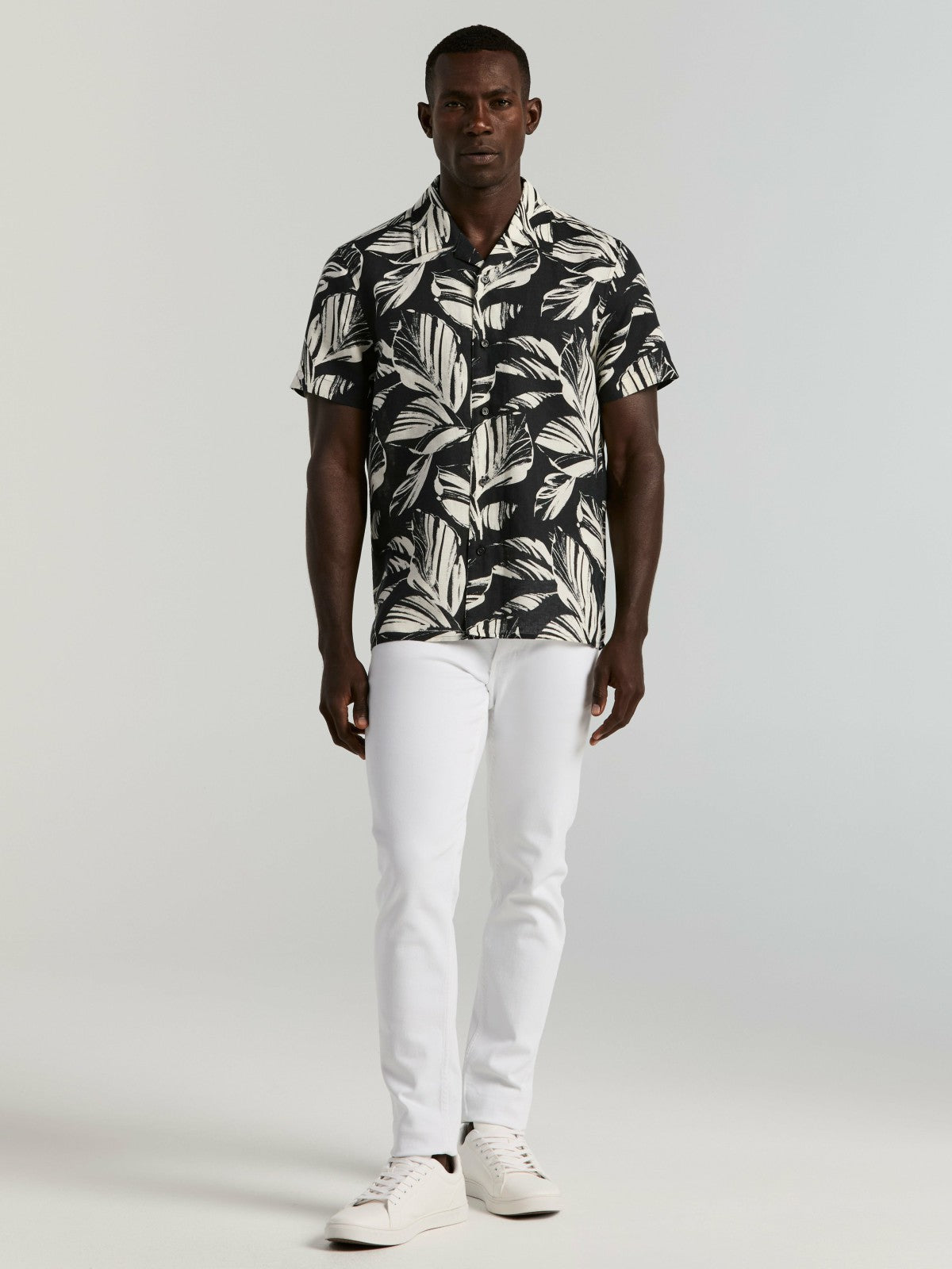 Leaf Print Camp Collar Shirt