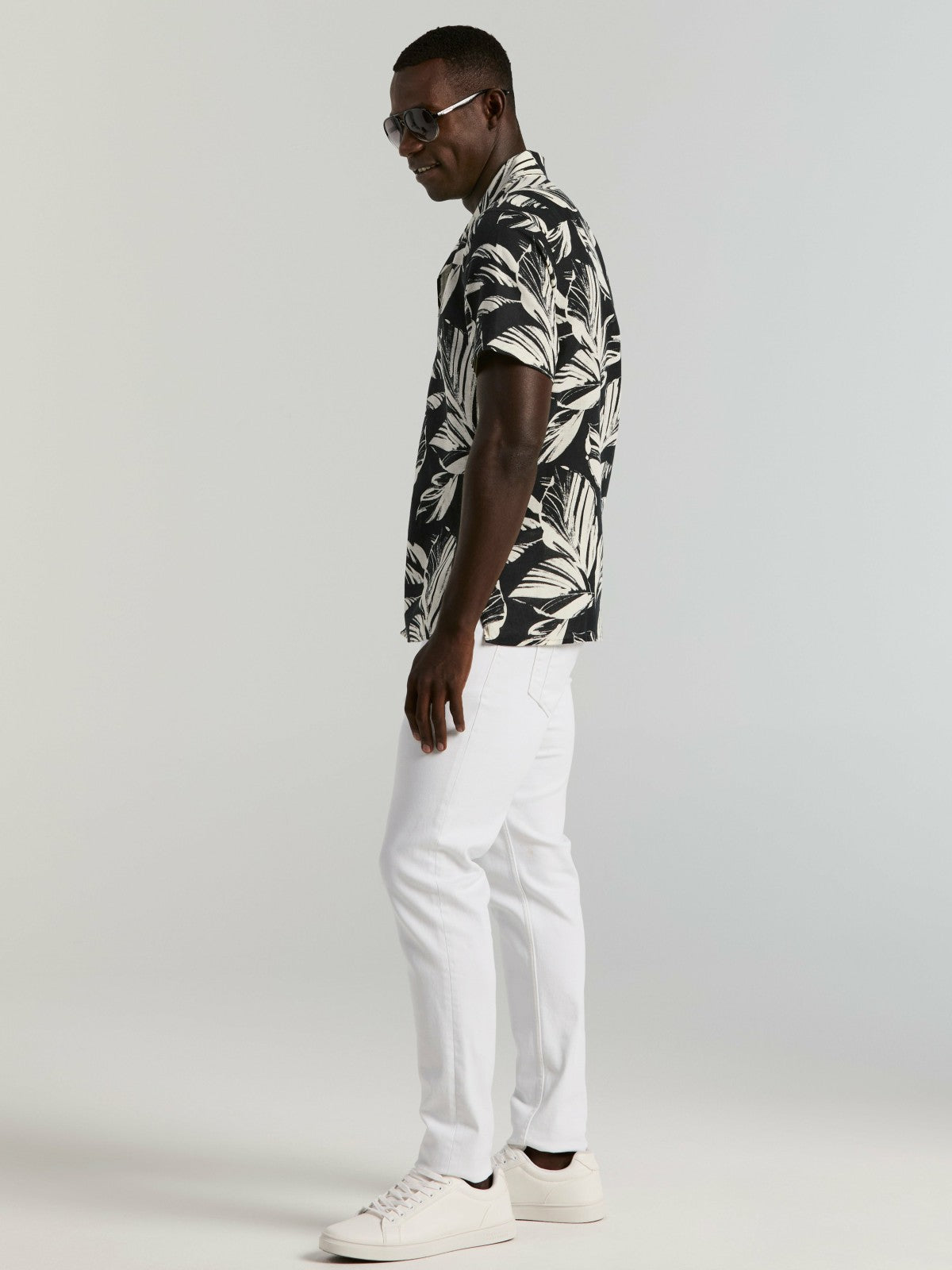 Leaf Print Camp Collar Shirt